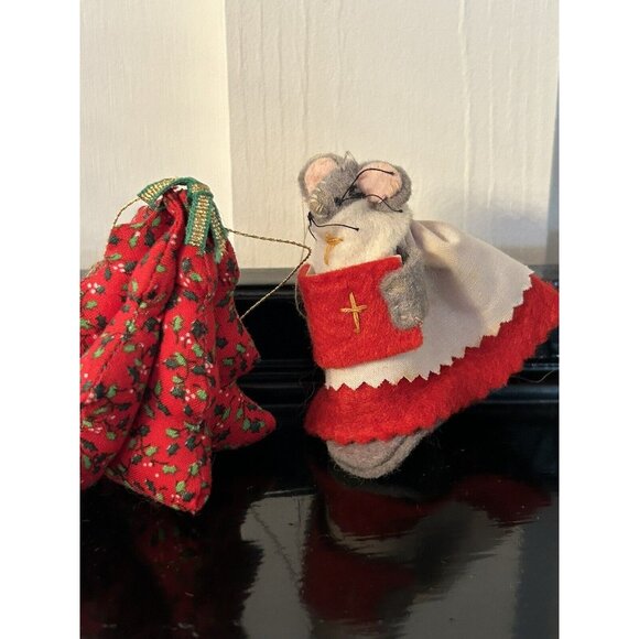 6 Vintage Push Pin Sequined Christmas Snowman Felt Soldier Mouse Duck Ornaments - Picture 6 of 10